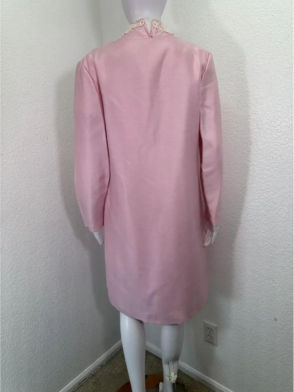 VTG 1960s Pastel Pink Occasion Dress + Coat Silk Blend Church Handmade Sz 8